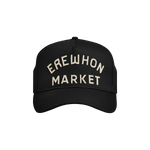 Black Trucker Hat with 'EREWHON MARKET' text embroidered on the front.