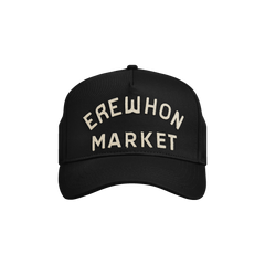 Black Trucker Hat with 'EREWHON MARKET' text embroidered on the front.