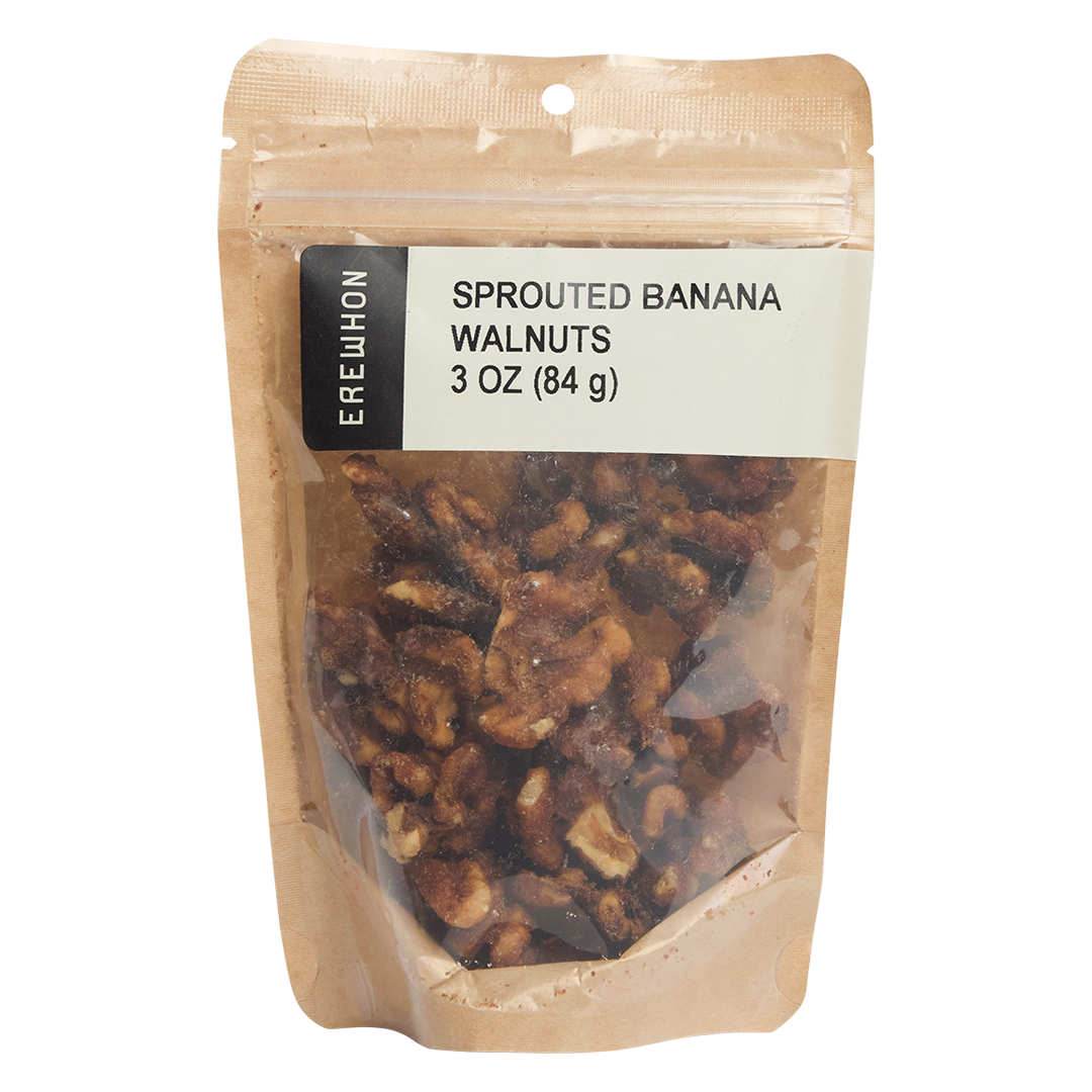Erewhonsprouted banana walnuts with a visible Erewhon label on a white background
