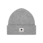 Erewhon grey beanie with a brand label on a white background