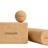 Erewhon Cork yoga block, Erewhon Yoga roller, and Erewhon Yoga Ball