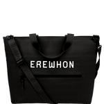 Black cooler bag with 'EREWHON' text on a white background