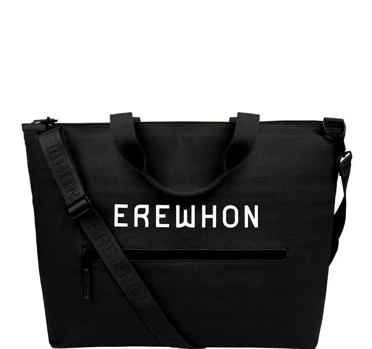 Black cooler bag with 'EREWHON' text on a white background