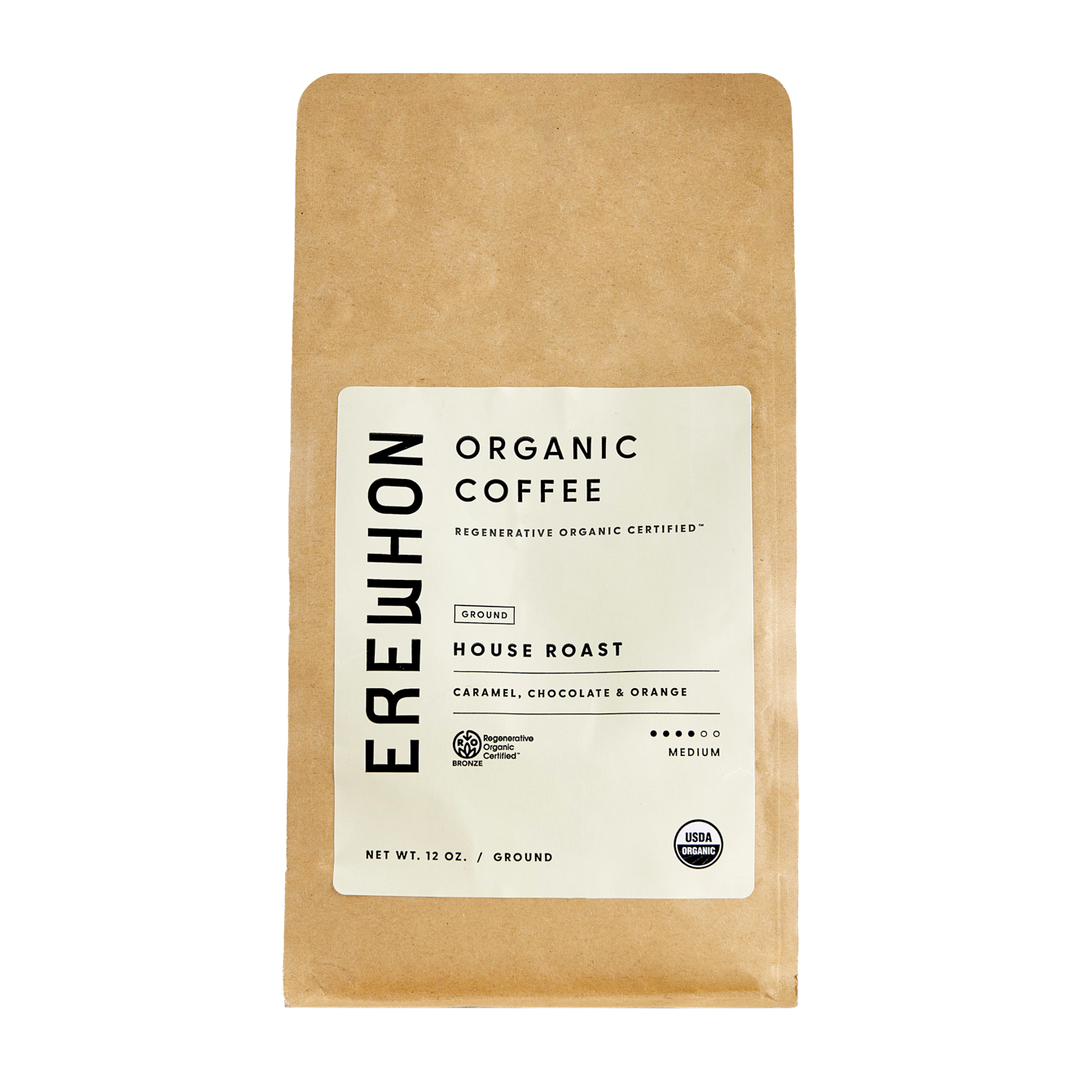 Erewhon Ground Organic House Roast Coffee Caramel, Chocolate, Orange