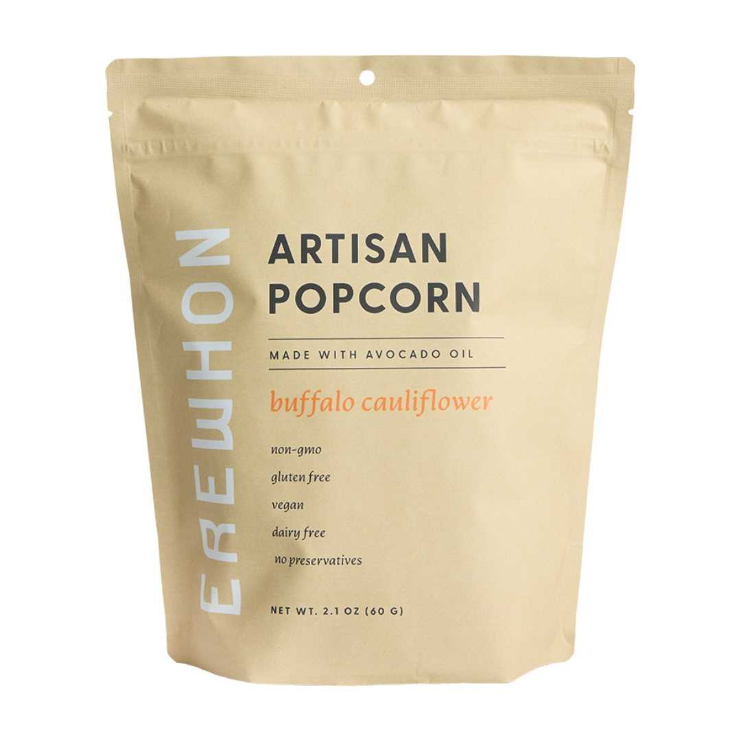 Beige bag of Erewhon Buffalo Cauliflower Popcorn