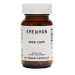 Erewhon Iron Supplement: Iron-rich rice chelate with spinach, tomato, carrot, and kale, plant-based mineral tablets in cellulose coating