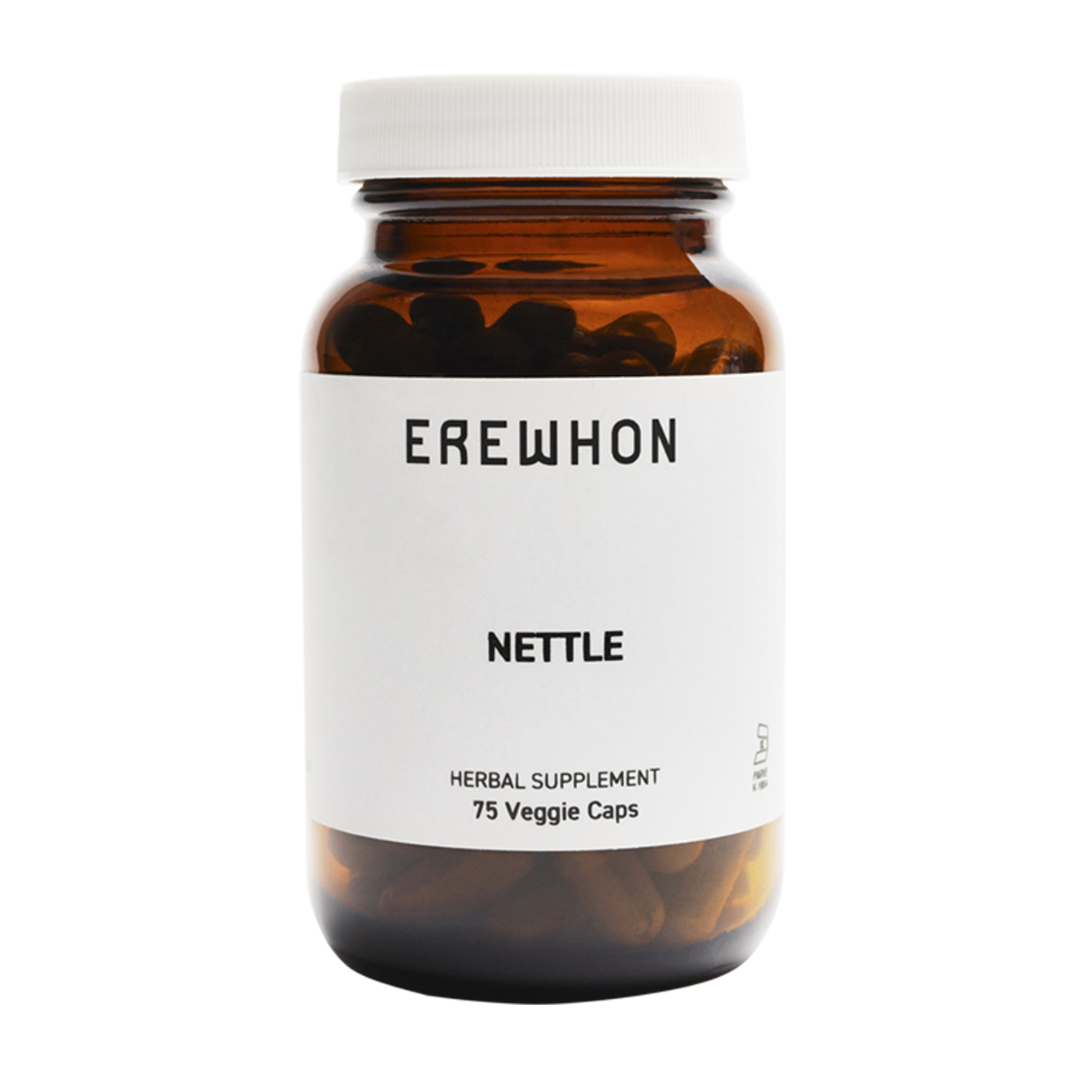 Erewhon Nettles supplement, plant-based allergy relief and respiratory support in vegetable cellulose capsules