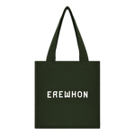 Tote bag with 'EREWHON' text on a white background