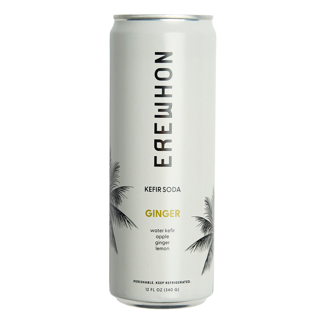 Erewhon Kefir Soda Ginger 6-Pack – probiotic sparkling drink with bold ginger flavor, supports gut health and digestion, small-batch crafted