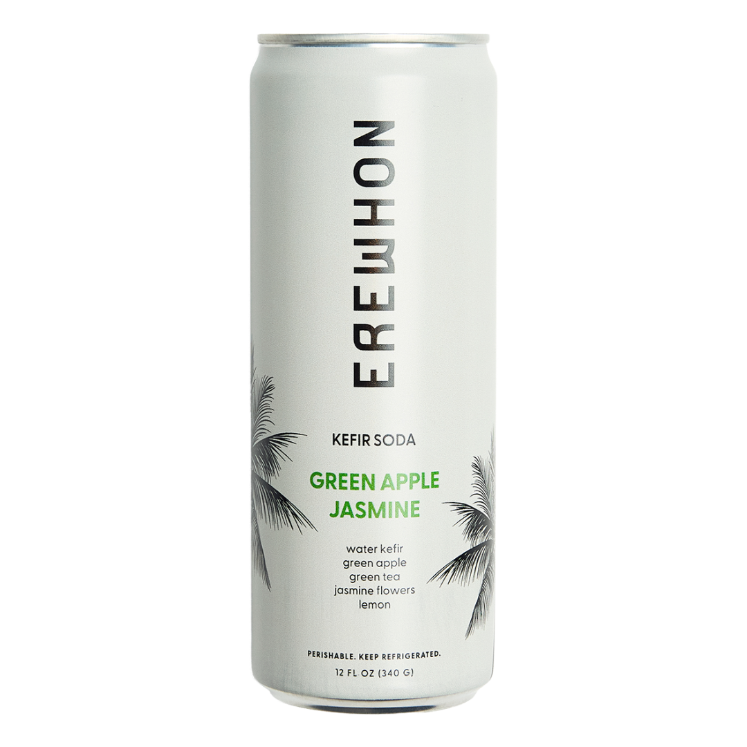 Erewhon Kefir Soda Green Apple Jasmine 6-Pack – probiotic sparkling drink with crisp green apple and floral jasmine, supports gut health, small-batch crafted