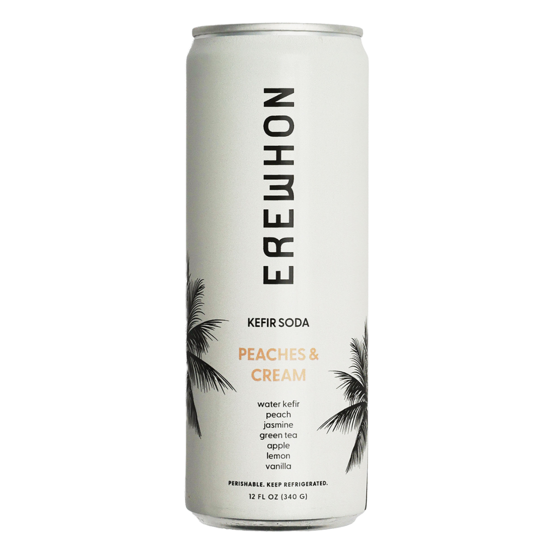 Erewhon Kefir Soda Peaches & Cream 6-Pack – probiotic-rich sparkling drink, supports gut health, smooth peaches and cream flavor, small-batch crafted