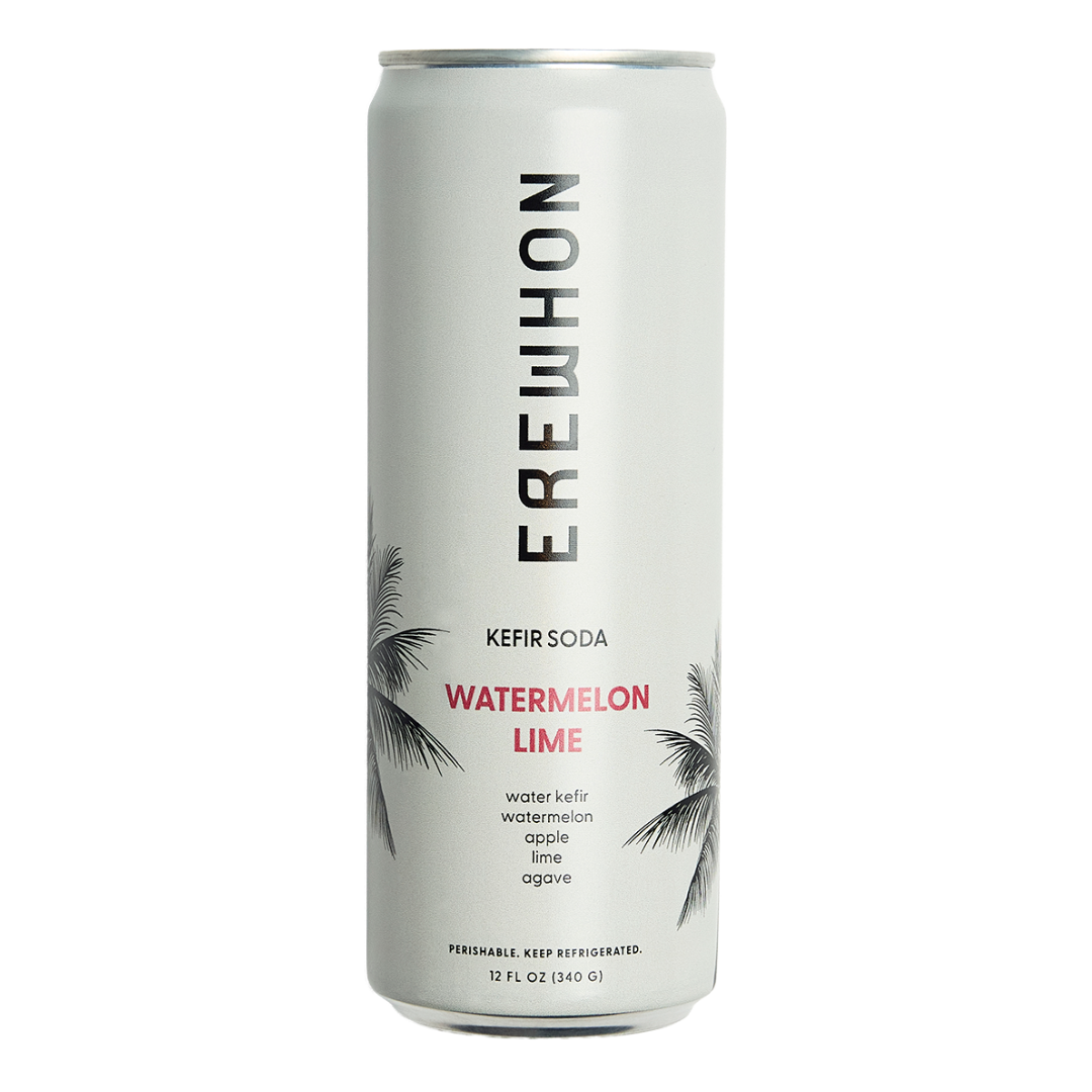 Erewhon Kefir Soda Watermelon Lime 6-Pack – probiotic sparkling drink with refreshing watermelon and zesty lime, supports gut health, small-batch crafted
