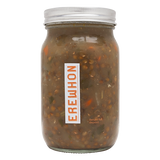 Jar of Erewhon Organic Lentil Soup with a label on a white background