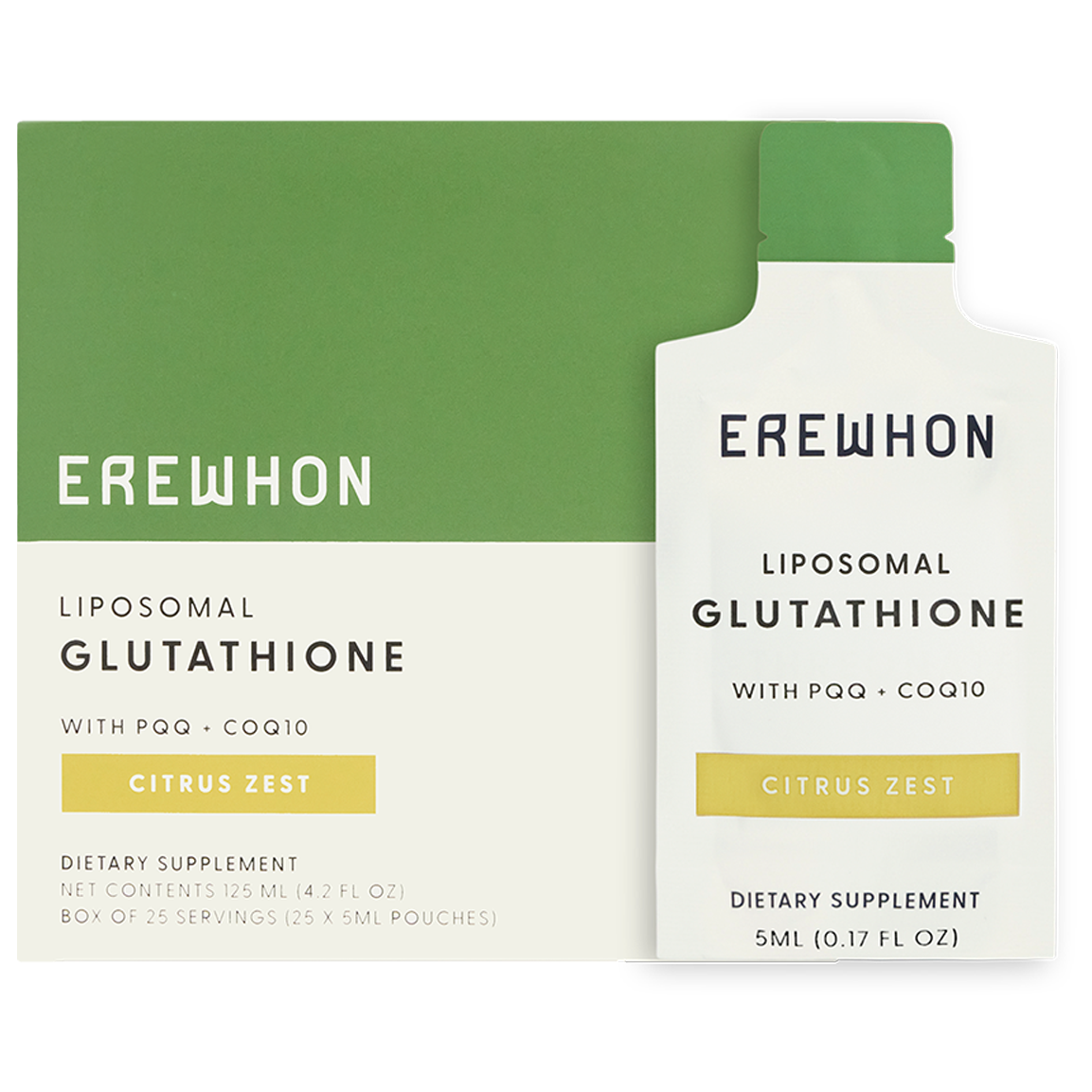 Erewhon Liposomal Glutathione, Citrus Zest, 25 ct: powerful antioxidant, gluten-free, vegan