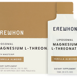 Erewhon Liposomal Magnesium L-Threonate with Vanilla Almond flavor. packaging includes 30 sachets