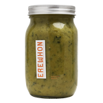 Organic Mighty Greens Soup Jar of green spread with a silver lid on a white background