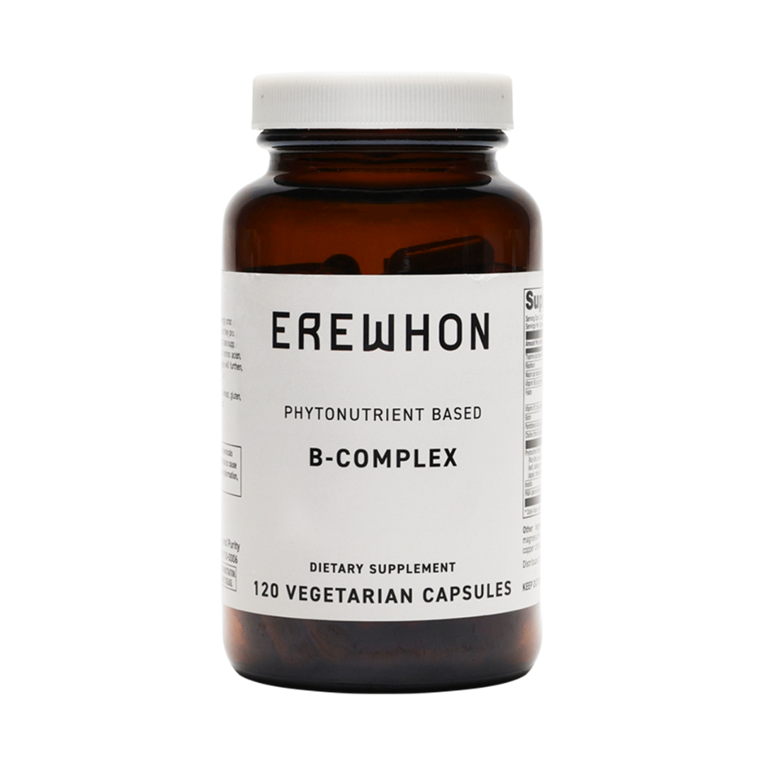 Erewhon Phytonutrient-Based B-Complex supplement with rice bran, bee pollen, and assorted fruits and vegetables for essential B vitamins