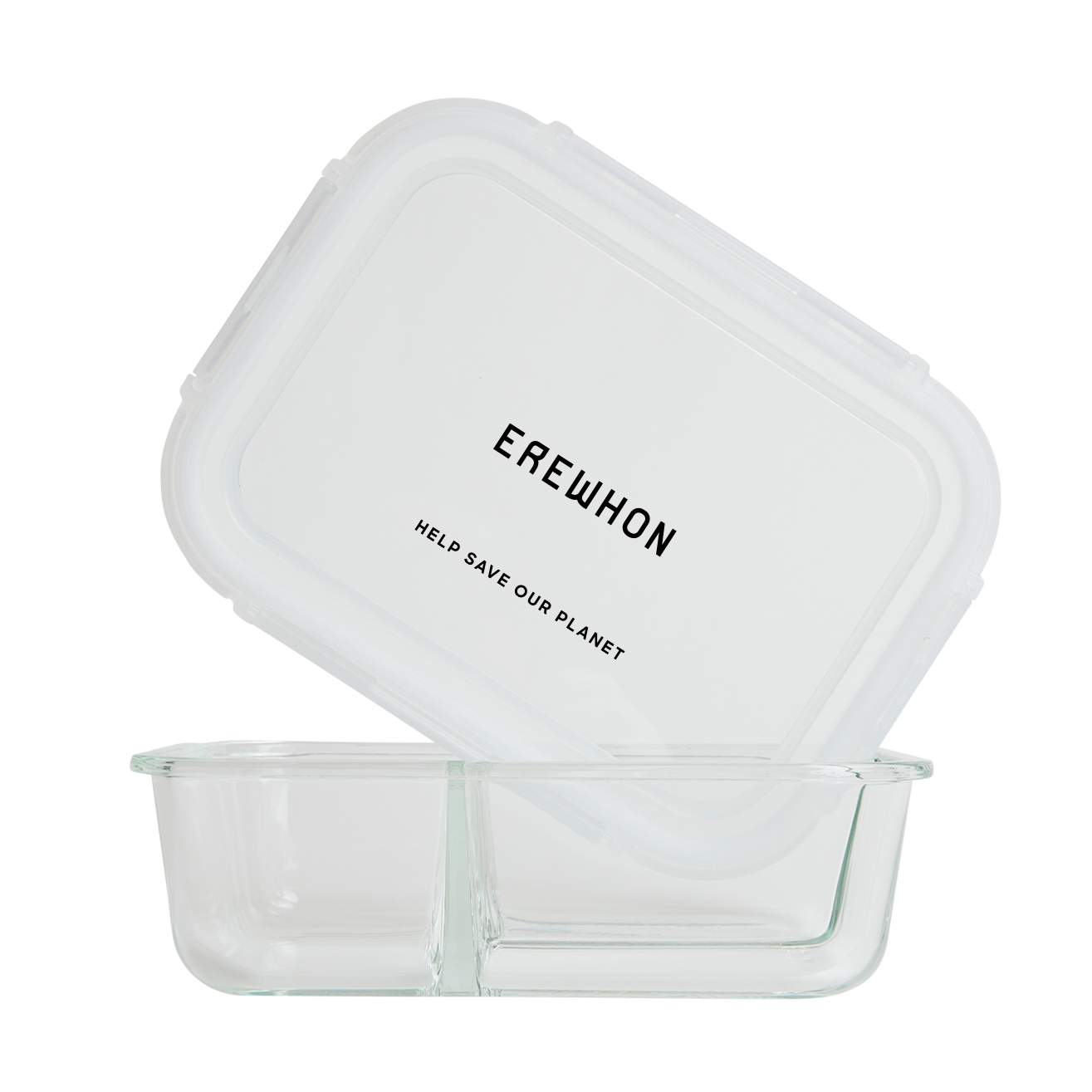Black Erewhon 3-section glass storage containers with lids, securely packaged in bubble wrap and a cardboard box ready for shipping