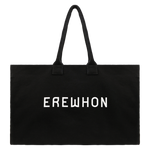 Erewhon Weekender Bag in Black, 15" x 25" x 9", made from 100% organic cotton with eco-friendly dye, featuring durable handles and a sleek, modern design