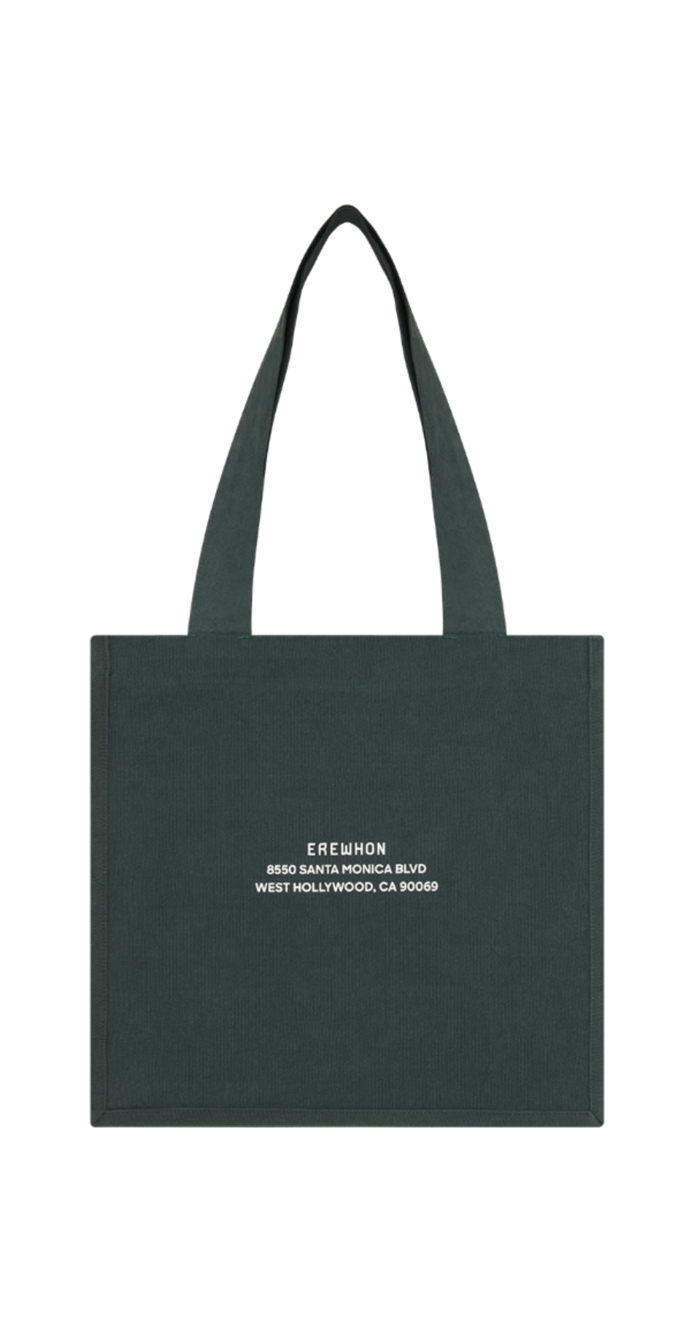 Green Erewhon tote bag with the brand name 'EREWHON' printed in white on the front.
Also called "WEHO Erewhon Shopper Bag"